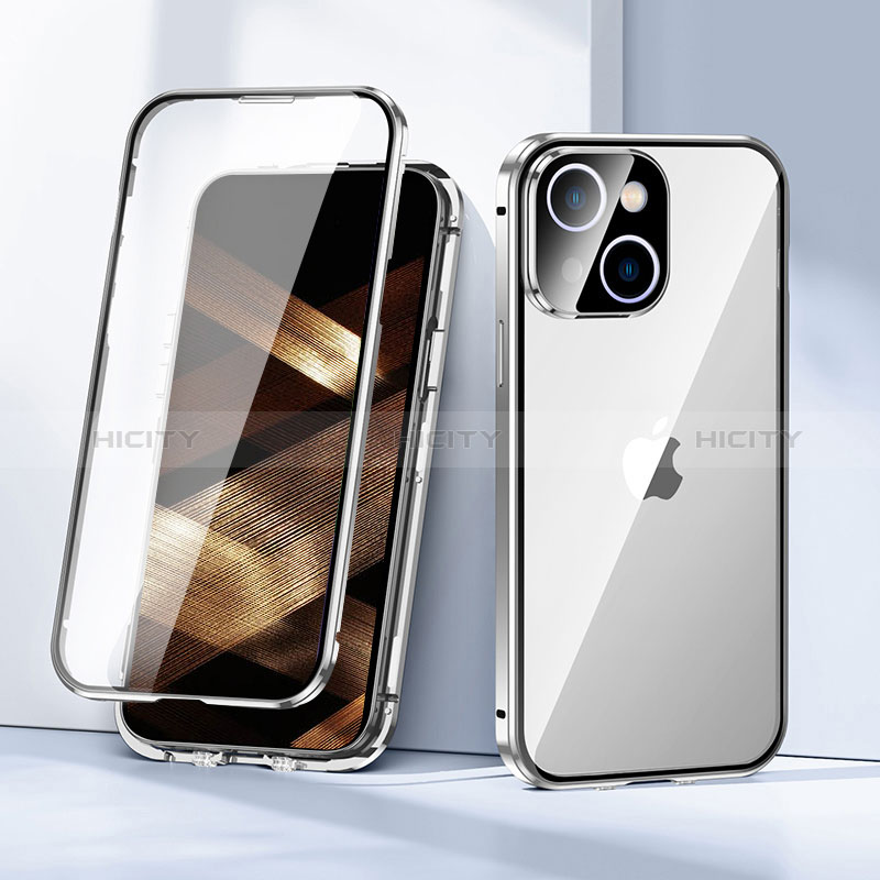 Coque Rebord Bumper Luxe Aluminum Metal Miroir 360 Degres Housse Etui Aimant LK1 pour Apple iPhone 15 Plus Argent Plus