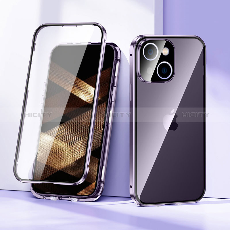 Coque Rebord Bumper Luxe Aluminum Metal Miroir 360 Degres Housse Etui Aimant LK1 pour Apple iPhone 15 Plus Violet Plus