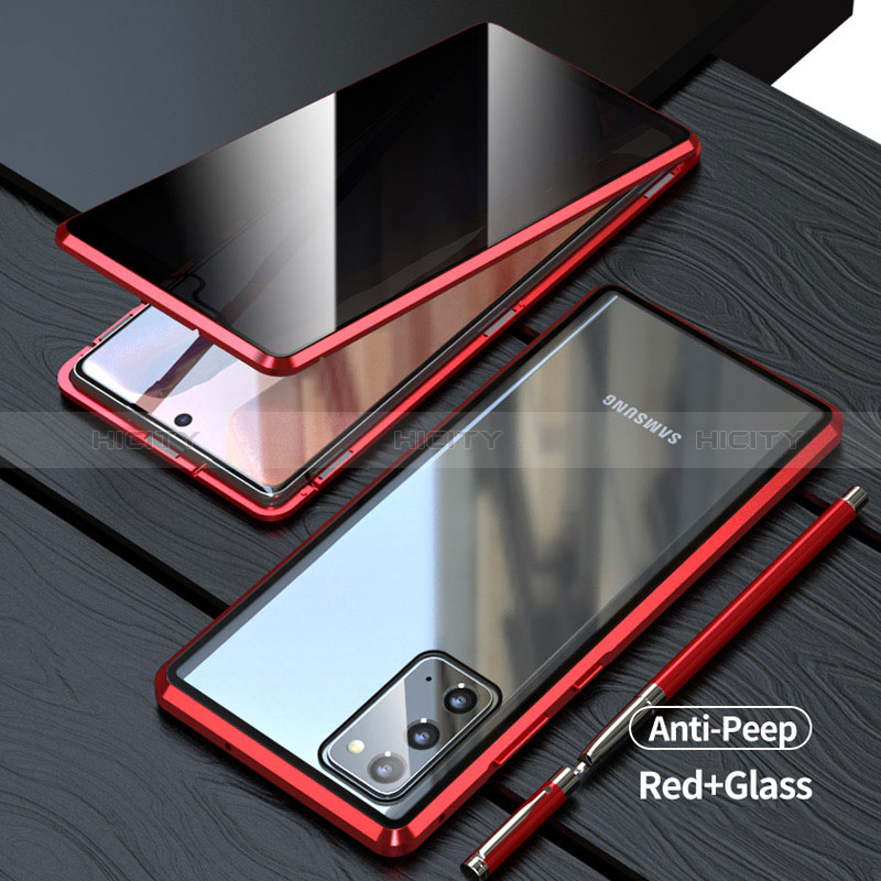 Coque Rebord Bumper Luxe Aluminum Metal Miroir 360 Degres Housse Etui Aimant LK1 pour Samsung Galaxy Note 20 5G Rouge Plus