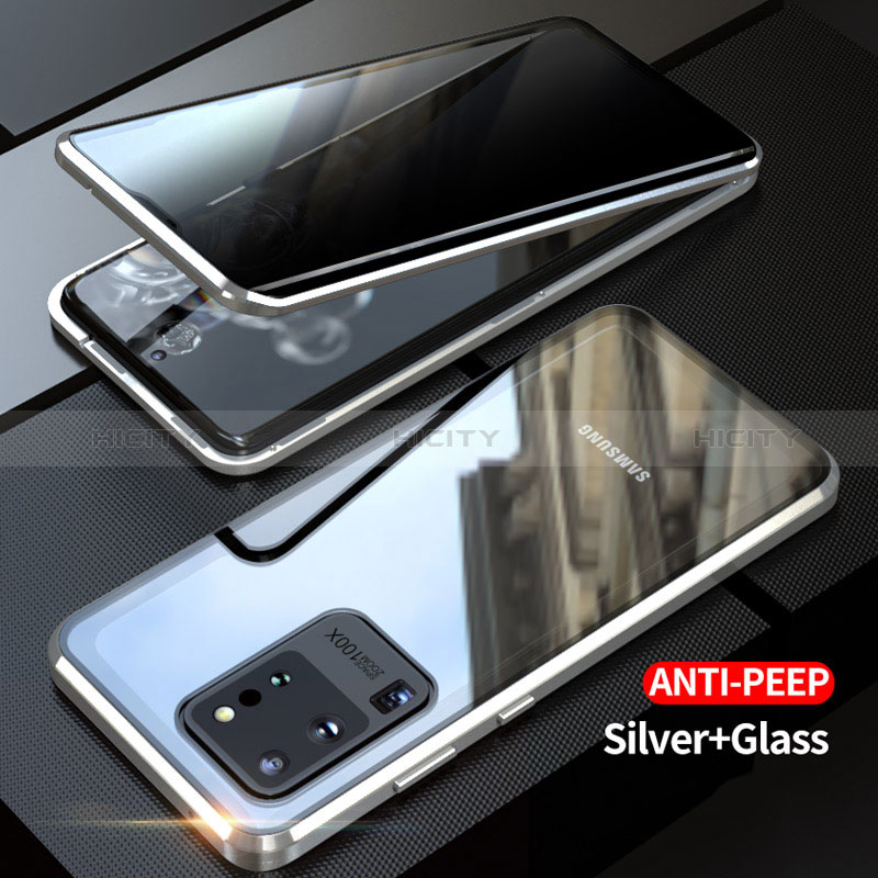 Coque Rebord Bumper Luxe Aluminum Metal Miroir 360 Degres Housse Etui Aimant LK1 pour Samsung Galaxy S20 Ultra 5G Argent Plus