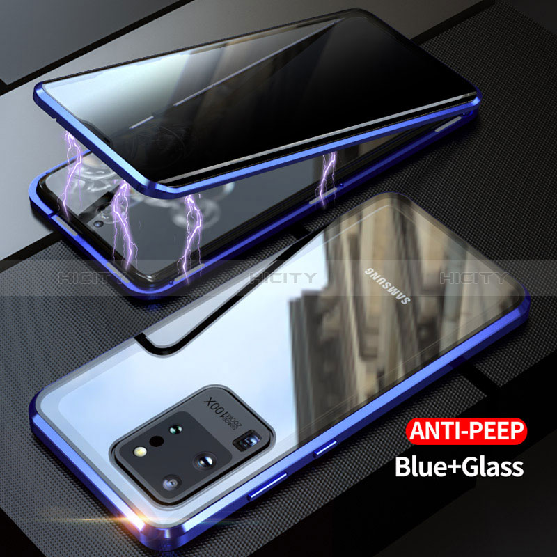 Coque Rebord Bumper Luxe Aluminum Metal Miroir 360 Degres Housse Etui Aimant LK1 pour Samsung Galaxy S20 Ultra 5G Bleu Plus