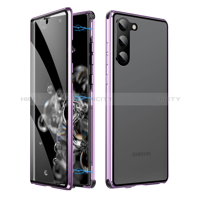 Coque Rebord Bumper Luxe Aluminum Metal Miroir 360 Degres Housse Etui Aimant LK1 pour Samsung Galaxy S22 5G Violet Plus