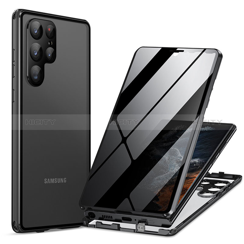 Coque Rebord Bumper Luxe Aluminum Metal Miroir 360 Degres Housse Etui Aimant LK1 pour Samsung Galaxy S22 Ultra 5G Noir Plus