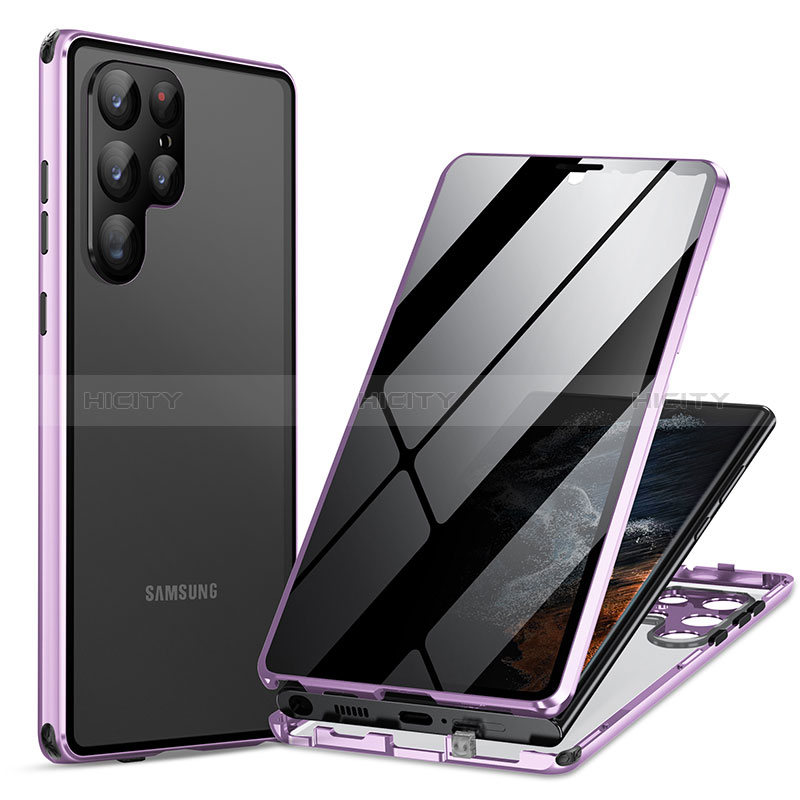 Coque Rebord Bumper Luxe Aluminum Metal Miroir 360 Degres Housse Etui Aimant LK1 pour Samsung Galaxy S23 Ultra 5G Violet Plus