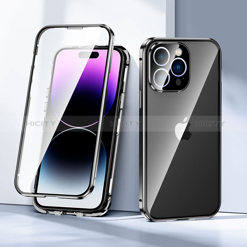 Coque Rebord Bumper Luxe Aluminum Metal Miroir 360 Degres Housse Etui Aimant LK2 pour Apple iPhone 14 Pro Max Noir Plus