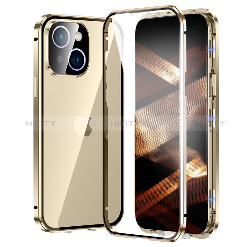 Coque Rebord Bumper Luxe Aluminum Metal Miroir 360 Degres Housse Etui Aimant LK2 pour Apple iPhone 15 Or Plus