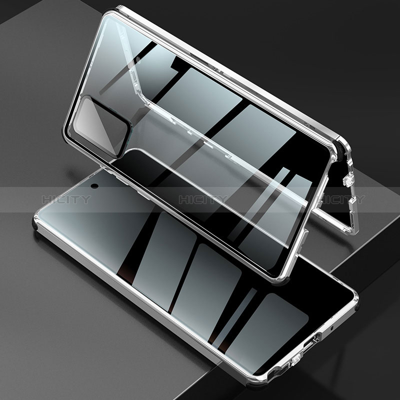 Coque Rebord Bumper Luxe Aluminum Metal Miroir 360 Degres Housse Etui Aimant LK2 pour Samsung Galaxy Note 20 5G Argent Plus