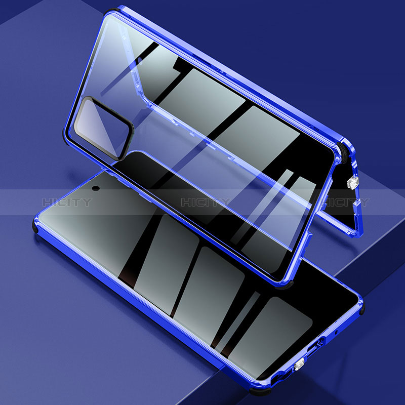 Coque Rebord Bumper Luxe Aluminum Metal Miroir 360 Degres Housse Etui Aimant LK2 pour Samsung Galaxy Note 20 5G Bleu Plus