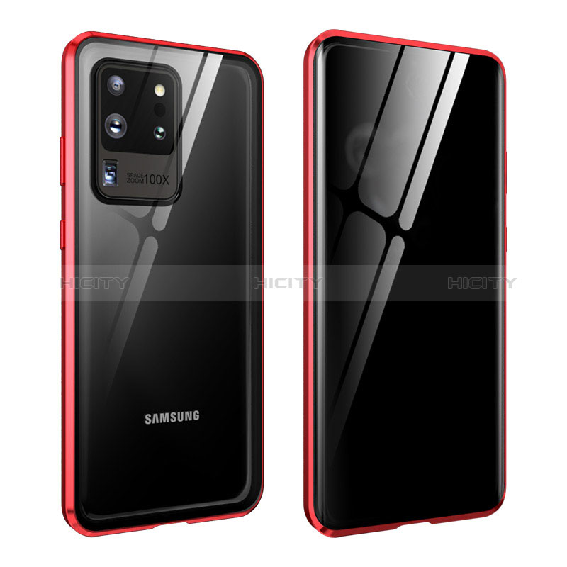 Coque Rebord Bumper Luxe Aluminum Metal Miroir 360 Degres Housse Etui Aimant LK2 pour Samsung Galaxy S20 Ultra 5G Rouge Plus