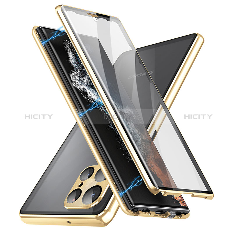 Coque Rebord Bumper Luxe Aluminum Metal Miroir 360 Degres Housse Etui Aimant LK2 pour Samsung Galaxy S22 Ultra 5G Or Plus