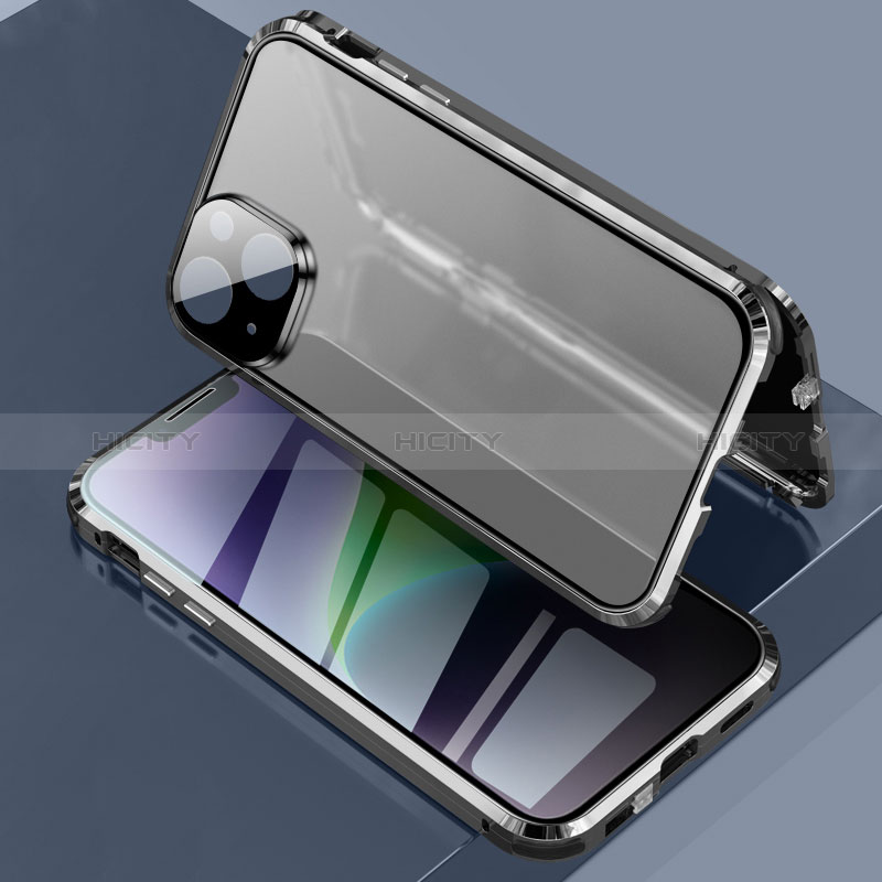 Coque Rebord Bumper Luxe Aluminum Metal Miroir 360 Degres Housse Etui Aimant LK3 pour Apple iPhone 13 Noir Plus