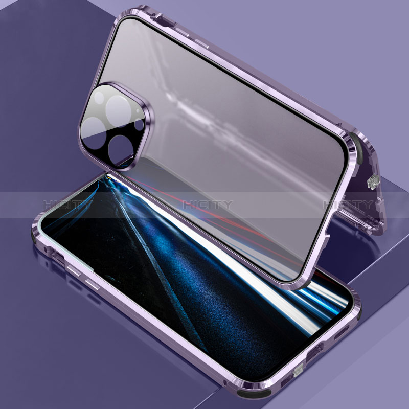 Coque Rebord Bumper Luxe Aluminum Metal Miroir 360 Degres Housse Etui Aimant LK3 pour Apple iPhone 13 Pro Violet Plus