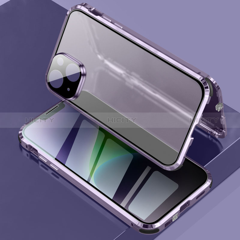 Coque Rebord Bumper Luxe Aluminum Metal Miroir 360 Degres Housse Etui Aimant LK3 pour Apple iPhone 13 Violet Plus