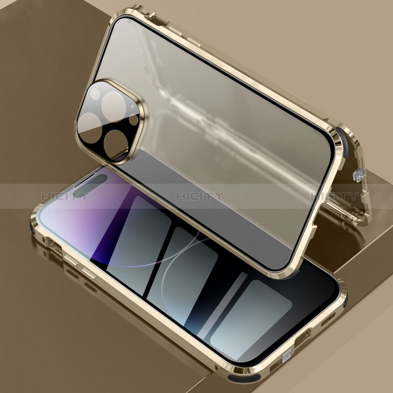 Coque Rebord Bumper Luxe Aluminum Metal Miroir 360 Degres Housse Etui Aimant LK3 pour Apple iPhone 14 Pro Max Or Plus