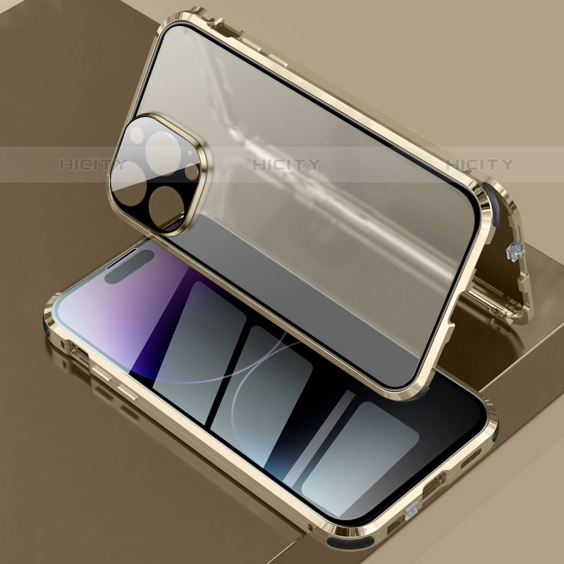 Coque Rebord Bumper Luxe Aluminum Metal Miroir 360 Degres Housse Etui Aimant LK3 pour Apple iPhone 15 Pro Max Or Plus