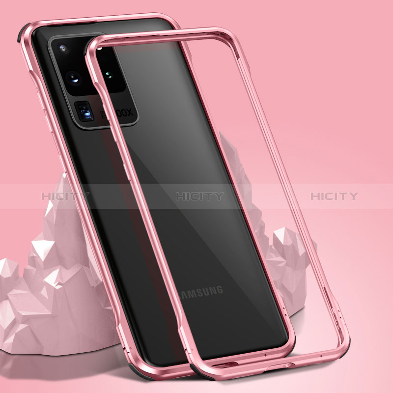 Coque Rebord Bumper Luxe Aluminum Metal Miroir 360 Degres Housse Etui Aimant LK3 pour Samsung Galaxy S20 Ultra 5G Or Rose Plus