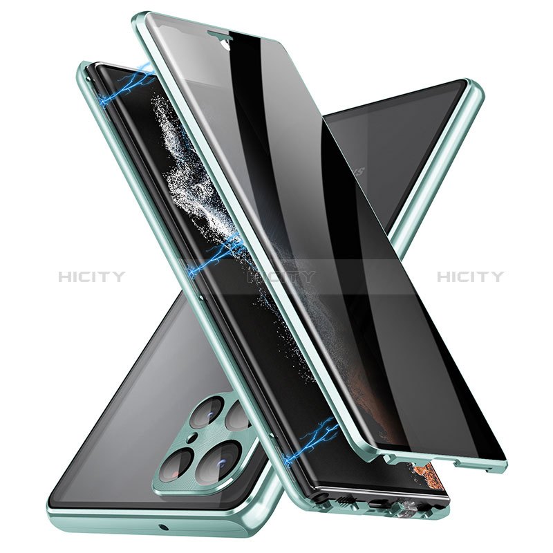 Coque Rebord Bumper Luxe Aluminum Metal Miroir 360 Degres Housse Etui Aimant LK3 pour Samsung Galaxy S23 Ultra 5G Vert Plus