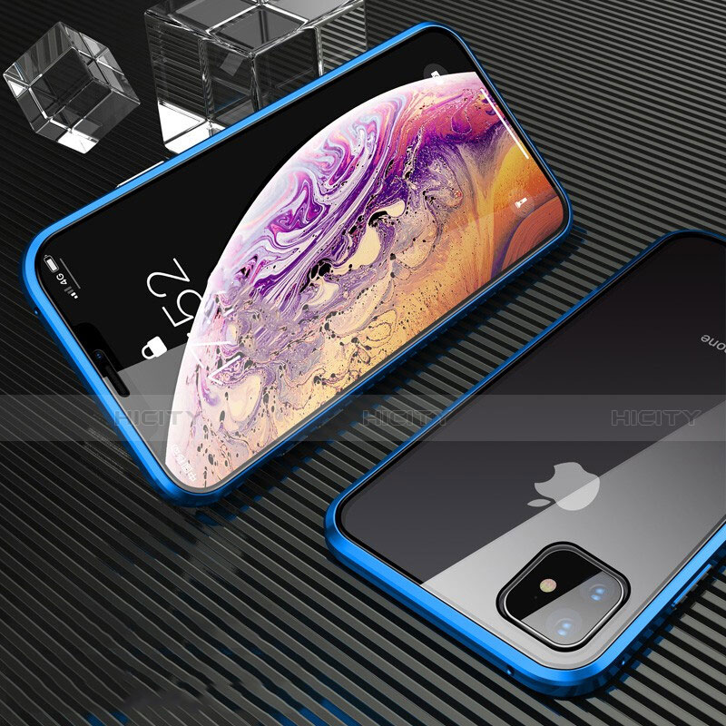 Coque Rebord Bumper Luxe Aluminum Metal Miroir 360 Degres Housse Etui Aimant M01 pour Apple iPhone 11 Bleu Plus