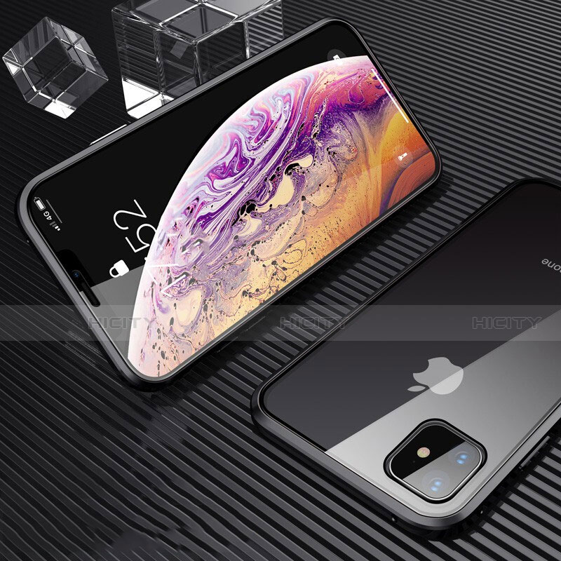 Coque Rebord Bumper Luxe Aluminum Metal Miroir 360 Degres Housse Etui Aimant M01 pour Apple iPhone 11 Noir Plus