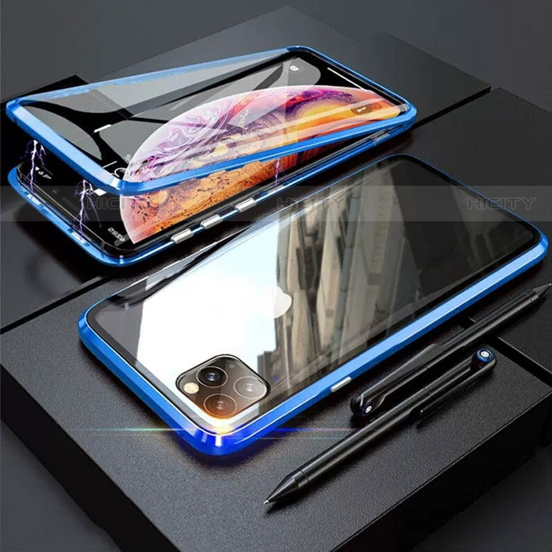 Coque Rebord Bumper Luxe Aluminum Metal Miroir 360 Degres Housse Etui Aimant M01 pour Apple iPhone 11 Pro Bleu Plus