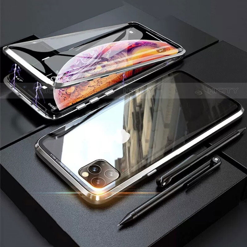 Coque Rebord Bumper Luxe Aluminum Metal Miroir 360 Degres Housse Etui Aimant M01 pour Apple iPhone 11 Pro Max Argent Plus