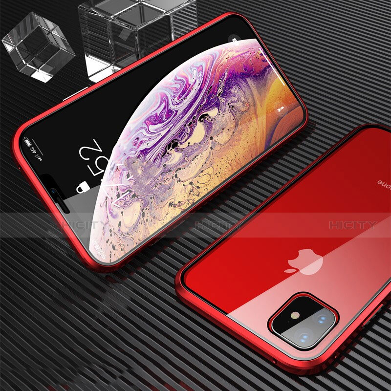 Coque Rebord Bumper Luxe Aluminum Metal Miroir 360 Degres Housse Etui Aimant M01 pour Apple iPhone 11 Rouge Plus