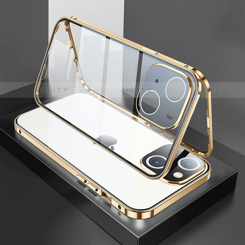 Coque Rebord Bumper Luxe Aluminum Metal Miroir 360 Degres Housse Etui Aimant M01 pour Apple iPhone 13 Mini Or Plus