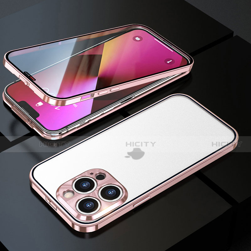 Coque Rebord Bumper Luxe Aluminum Metal Miroir 360 Degres Housse Etui Aimant M01 pour Apple iPhone 13 Pro Max Plus