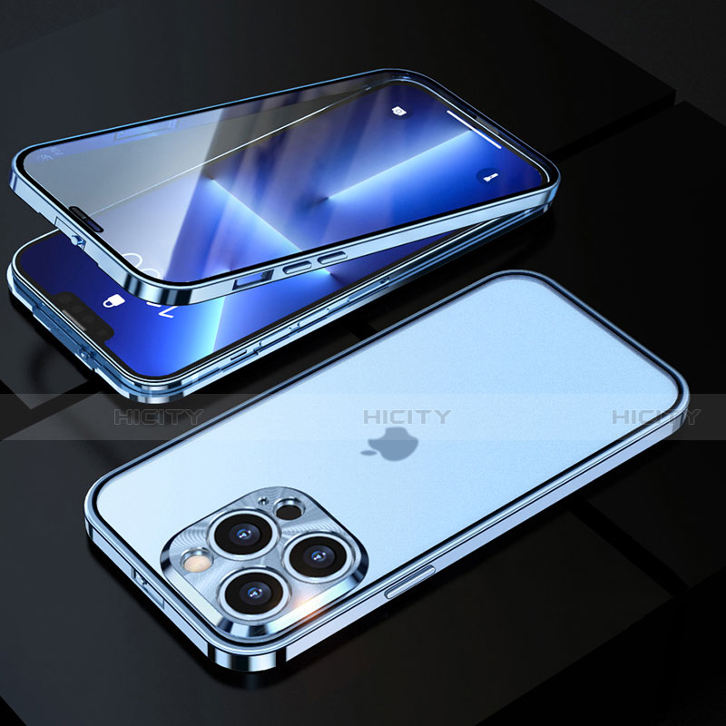 Coque Rebord Bumper Luxe Aluminum Metal Miroir 360 Degres Housse Etui Aimant M01 pour Apple iPhone 13 Pro Max Plus