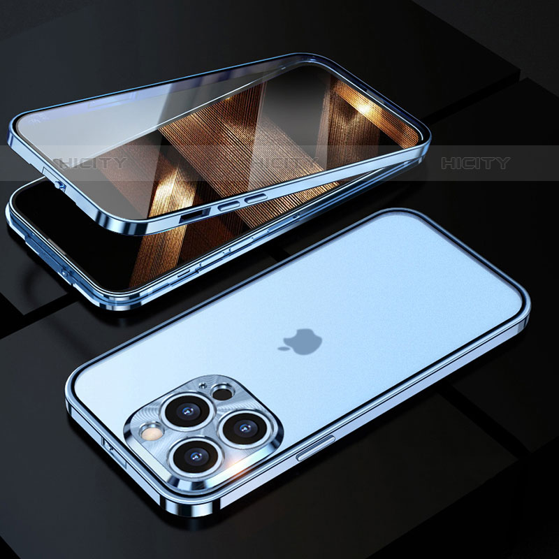 Coque Rebord Bumper Luxe Aluminum Metal Miroir 360 Degres Housse Etui Aimant M01 pour Apple iPhone 15 Pro Plus