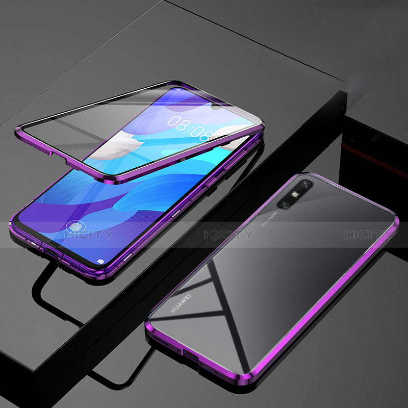 Coque Rebord Bumper Luxe Aluminum Metal Miroir 360 Degres Housse Etui Aimant M01 pour Huawei Enjoy 10e Violet Plus