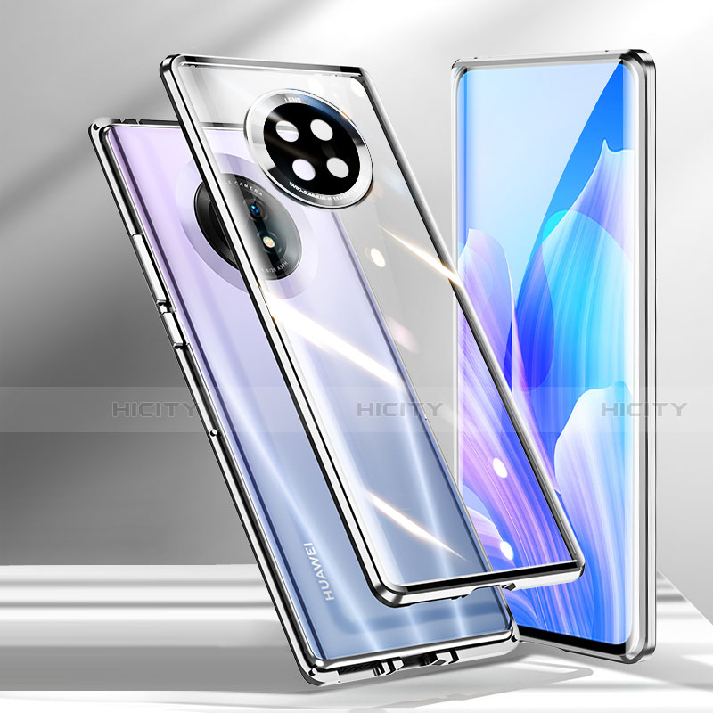 Coque Rebord Bumper Luxe Aluminum Metal Miroir 360 Degres Housse Etui Aimant M01 pour Huawei Enjoy 20 Plus 5G Argent Plus