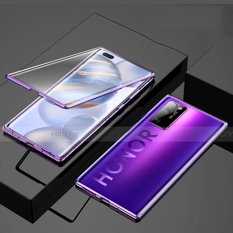 Coque Rebord Bumper Luxe Aluminum Metal Miroir 360 Degres Housse Etui Aimant M01 pour Huawei Honor 30 Pro+ Plus Violet Plus