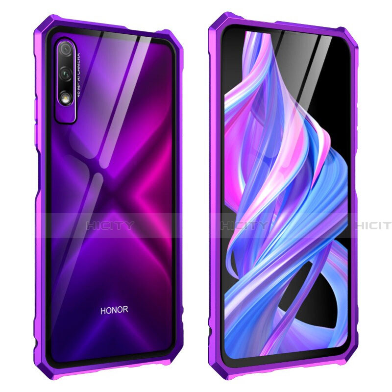 Coque Rebord Bumper Luxe Aluminum Metal Miroir 360 Degres Housse Etui Aimant M01 pour Huawei Honor 9X Violet Plus