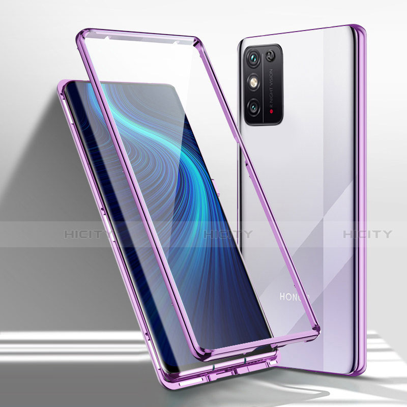 Coque Rebord Bumper Luxe Aluminum Metal Miroir 360 Degres Housse Etui Aimant M01 pour Huawei Honor X10 Max 5G Violet Plus