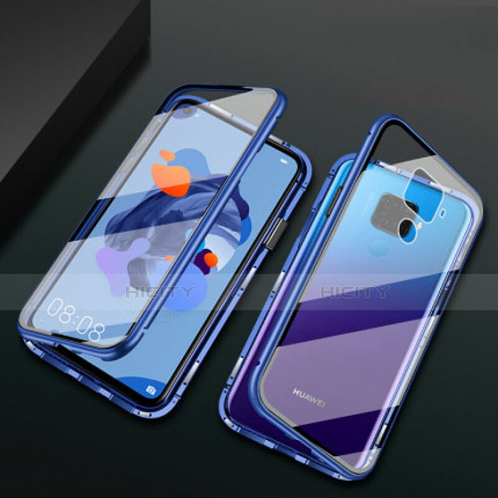 Coque Rebord Bumper Luxe Aluminum Metal Miroir 360 Degres Housse Etui Aimant M01 pour Huawei Mate 30 Lite Bleu Plus