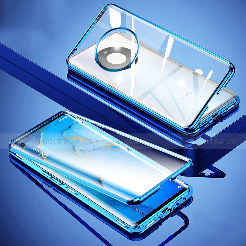 Coque Rebord Bumper Luxe Aluminum Metal Miroir 360 Degres Housse Etui Aimant M01 pour Huawei Mate 40 Bleu Plus