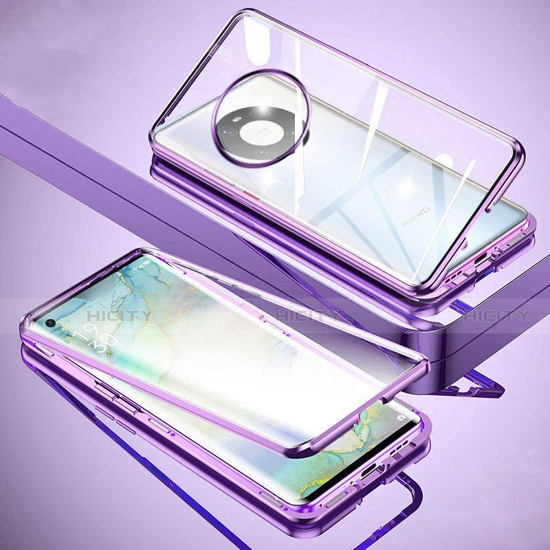 Coque Rebord Bumper Luxe Aluminum Metal Miroir 360 Degres Housse Etui Aimant M01 pour Huawei Mate 40E 5G Violet Plus