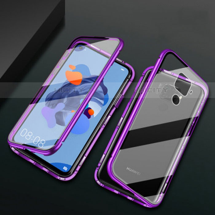 Coque Rebord Bumper Luxe Aluminum Metal Miroir 360 Degres Housse Etui Aimant M01 pour Huawei Nova 5z Violet Plus