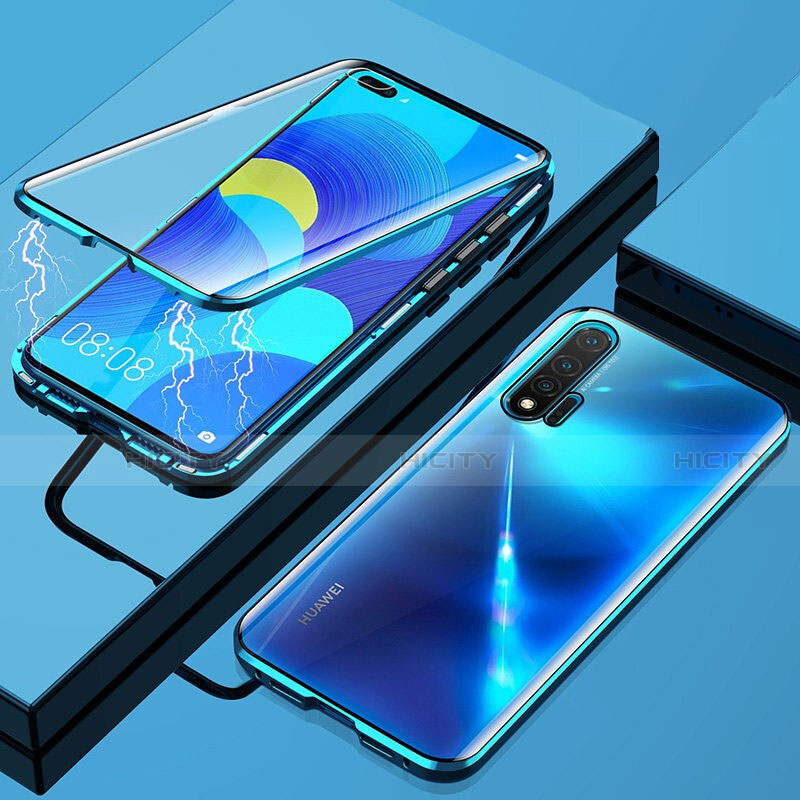 Coque Rebord Bumper Luxe Aluminum Metal Miroir 360 Degres Housse Etui Aimant M01 pour Huawei Nova 6 5G Bleu Plus