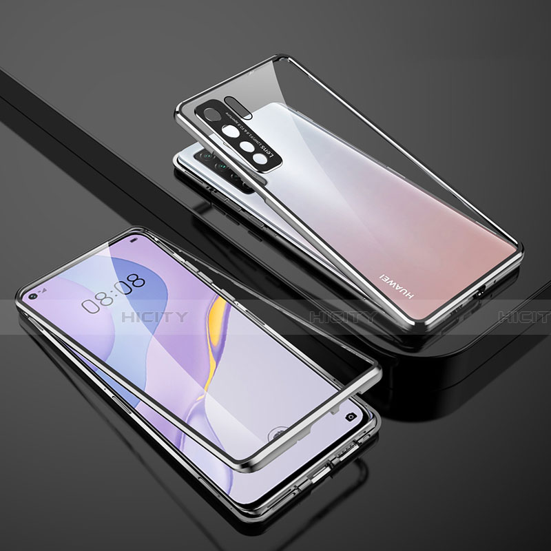 Coque Rebord Bumper Luxe Aluminum Metal Miroir 360 Degres Housse Etui Aimant M01 pour Huawei Nova 7 SE 5G Argent Plus