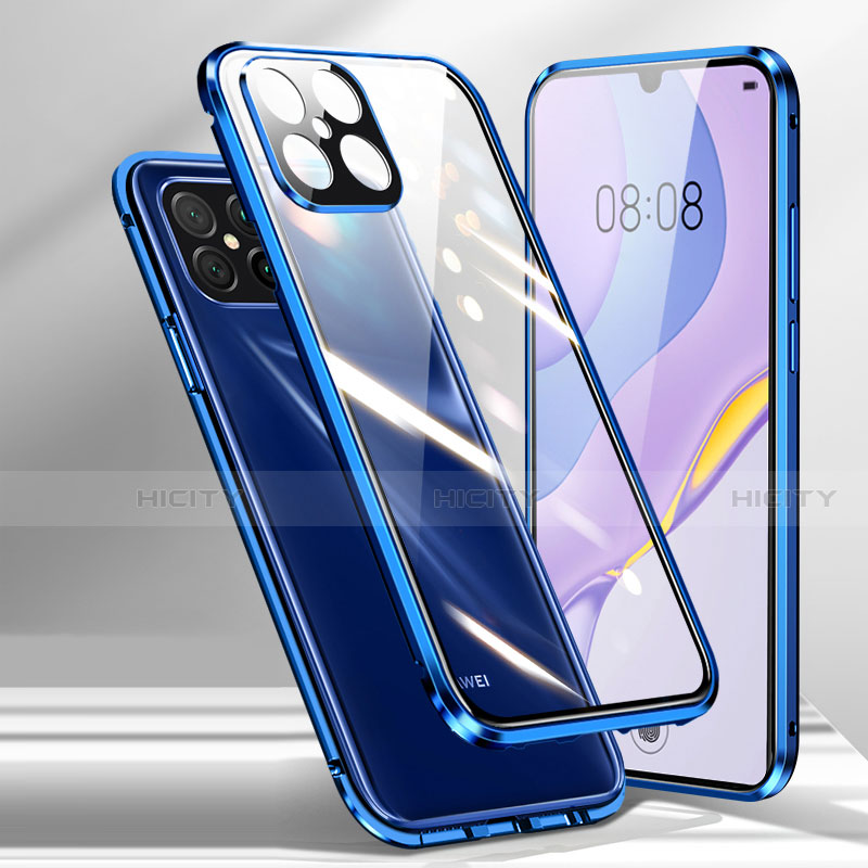 Coque Rebord Bumper Luxe Aluminum Metal Miroir 360 Degres Housse Etui Aimant M01 pour Huawei Nova 8 SE 5G Bleu Plus