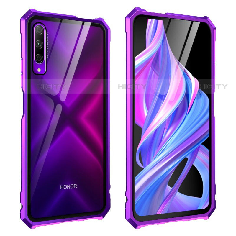 Coque Rebord Bumper Luxe Aluminum Metal Miroir 360 Degres Housse Etui Aimant M01 pour Huawei P Smart Pro (2019) Violet Plus