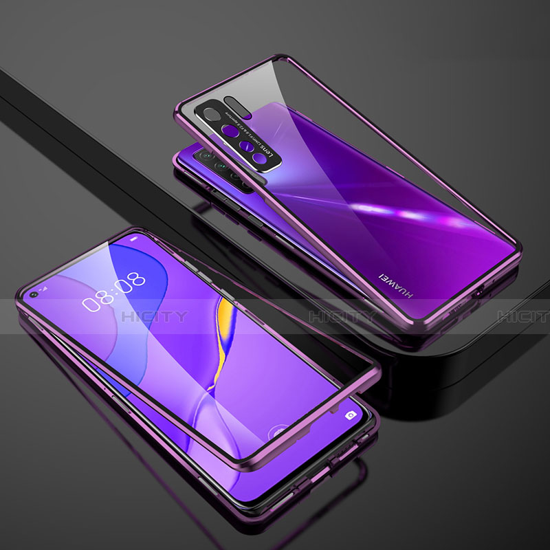 Coque Rebord Bumper Luxe Aluminum Metal Miroir 360 Degres Housse Etui Aimant M01 pour Huawei P40 Lite 5G Violet Plus