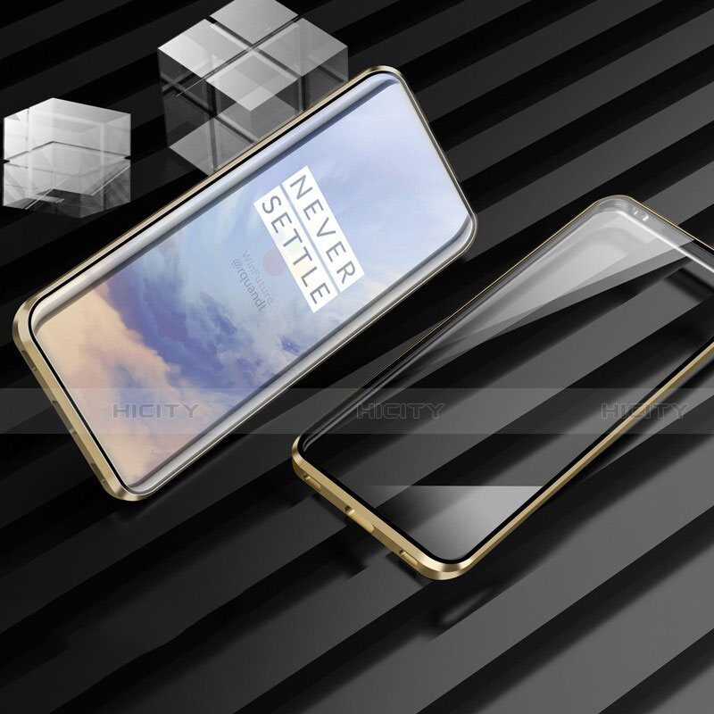 Coque Rebord Bumper Luxe Aluminum Metal Miroir 360 Degres Housse Etui Aimant M01 pour OnePlus 7T Pro 5G Or Plus