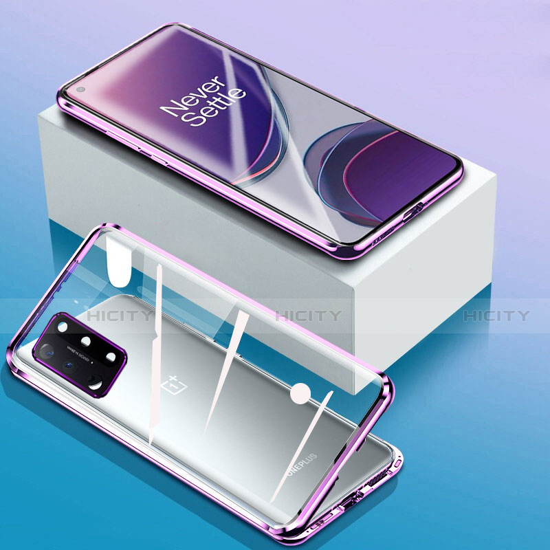 Coque Rebord Bumper Luxe Aluminum Metal Miroir 360 Degres Housse Etui Aimant M01 pour OnePlus 8T 5G Violet Plus