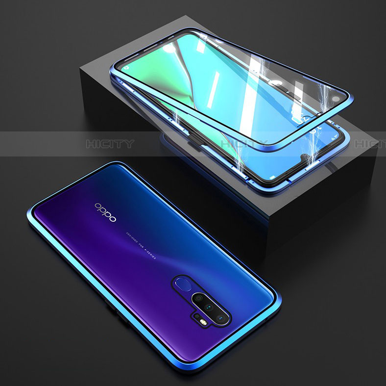 Coque Rebord Bumper Luxe Aluminum Metal Miroir 360 Degres Housse Etui Aimant M01 pour Oppo A11 Bleu Plus