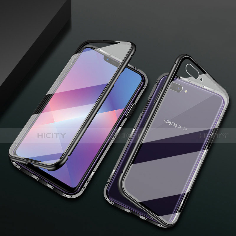 Coque Rebord Bumper Luxe Aluminum Metal Miroir 360 Degres Housse Etui Aimant M01 pour Oppo A12e Noir Plus