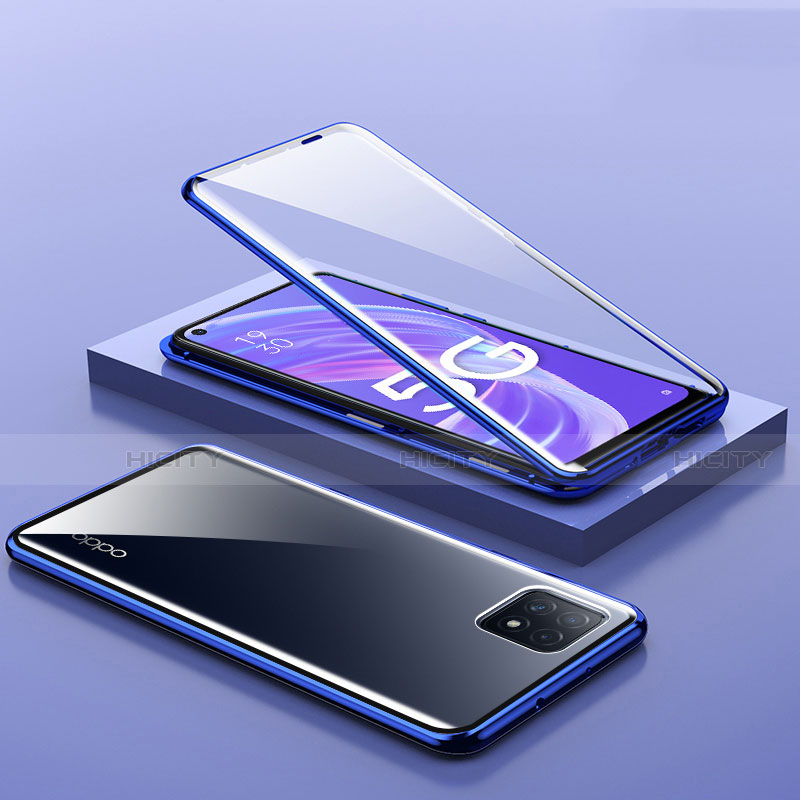 Coque Rebord Bumper Luxe Aluminum Metal Miroir 360 Degres Housse Etui Aimant M01 pour Oppo A72 5G Bleu Plus