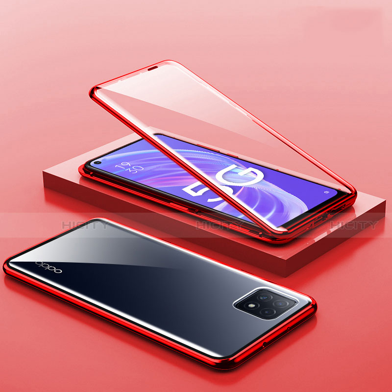 Coque Rebord Bumper Luxe Aluminum Metal Miroir 360 Degres Housse Etui Aimant M01 pour Oppo A72 5G Rouge Plus